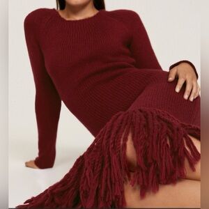 Marina Moscone x RTR Deep Red Knit Dress with Fringe Hem - $365 MSRP